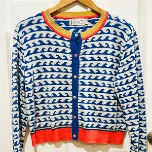NWOT Palava Retro Cardigan Nautical Ocean Waves Luxury Organic Preppy Vintage